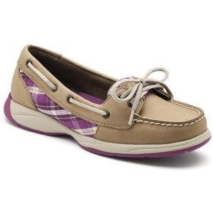 Sperry Angelfish Boat Shoes Purple Plaid size8